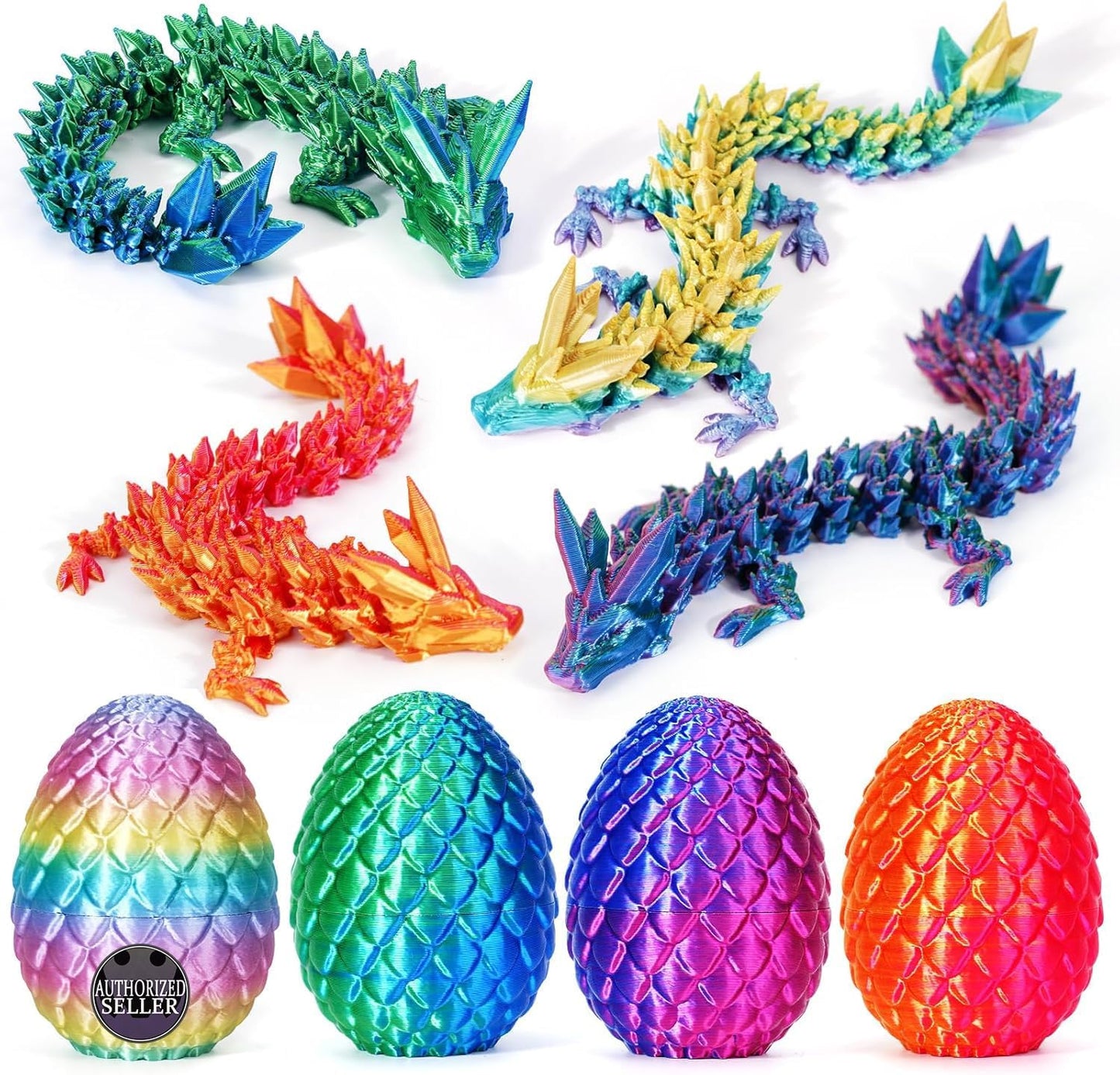 TBOLINE 4PCS 3D Printed Dragon Egg, Easter Basket Stuffers for Kids, Prefilled Easter Eggs with Toys Stuffed Egg Hunt