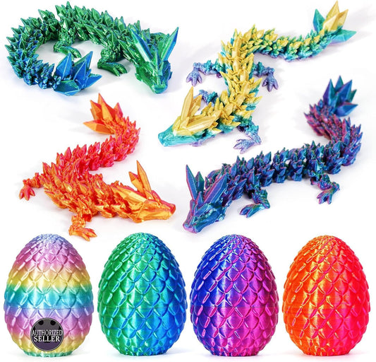 TBOLINE 4PCS 3D Printed Dragon Egg, Easter Basket Stuffers for Kids, Prefilled Easter Eggs with Toys Stuffed Egg Hunt
