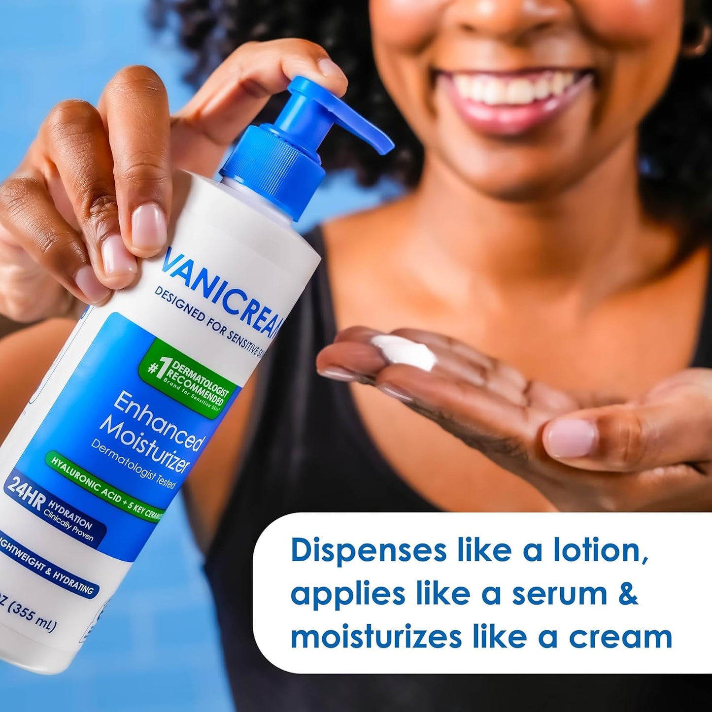 Vanicream Enhanced Moisturizer, 12 Fl Oz, Daily Body Lotion for Dry, Sensitive Skin, Clinically Tested 24Hr Hydration with Hyaluronic