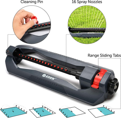 Eden 96213 Essential Turbo Oscillating Water Sprinkler, Covers Up to 3,600 sq. ft., 16 Nozzles, Weighted Base, Adjustable Range, Quick Connect