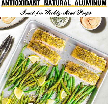 Commercial Quality Baking Sheet Pan Set, Natural Aluminum Cookie Sheet, Umite Chef Warp Resistant Baker's Half Sheet