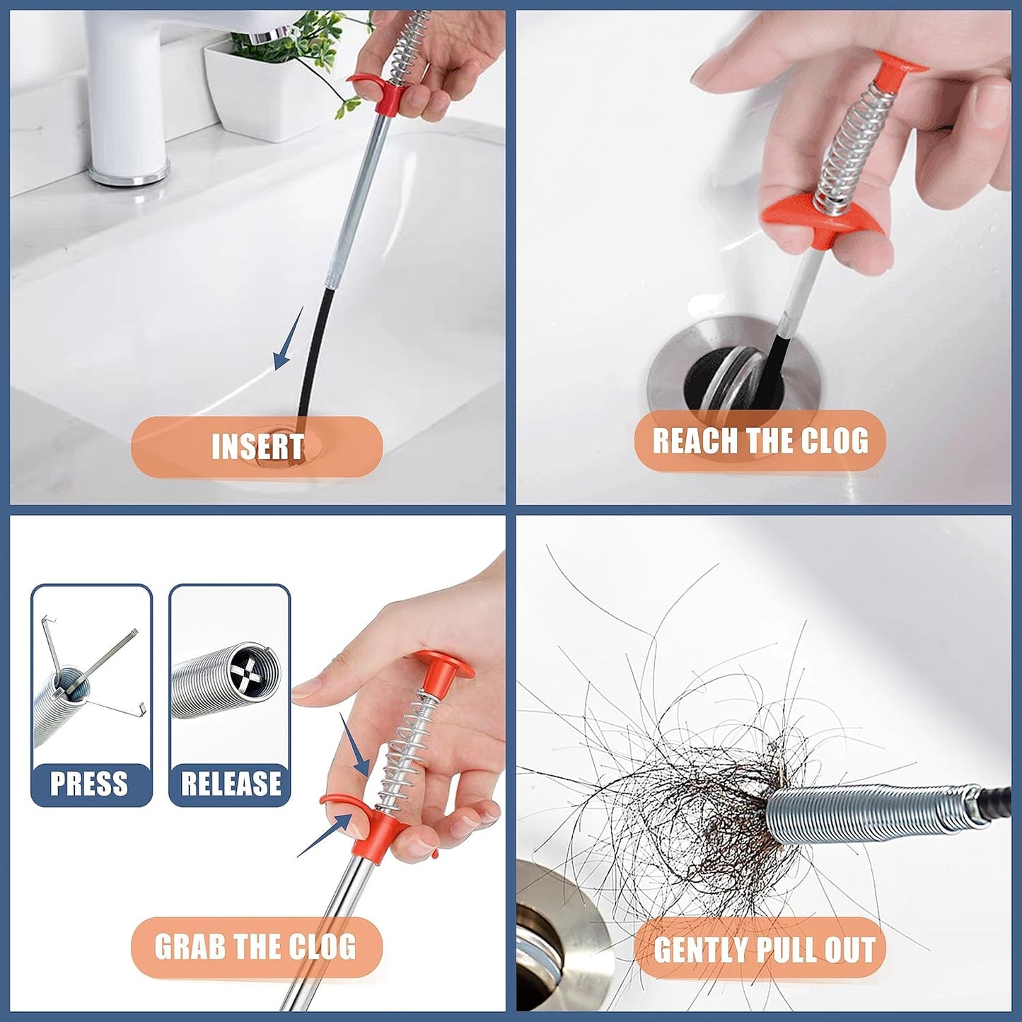 35.5inch Drain Clog Remover(1pcs), 25inch Drain Snake Hair Remover(6pcs) Cleaning Brush(2pcs), Hair Catcher Drain Auger Cleaner Tool Set For