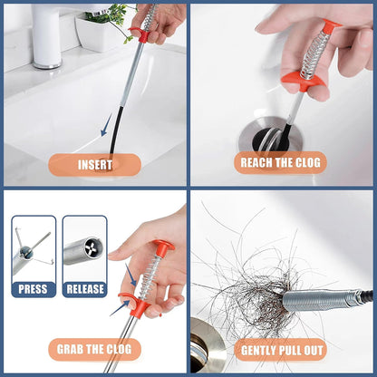35.5inch Drain Clog Remover(1pcs), 25inch Drain Snake Hair Remover(6pcs) Cleaning Brush(2pcs), Hair Catcher Drain Auger Cleaner Tool Set For