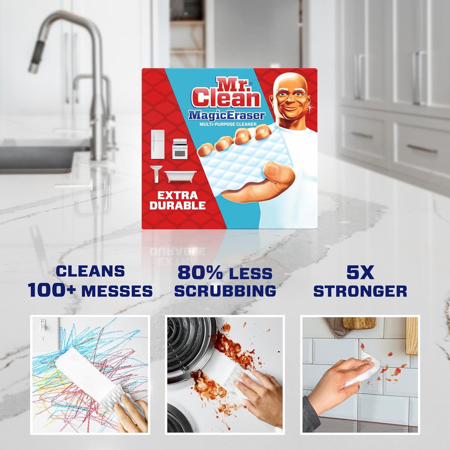 Mr. Clean Magic Eraser Sponge, All Purpose Cleaner, Cleaning Scrubber, Wall, Sneaker, Kitchen, Bathroom, Shower Cleaner, Cleaning