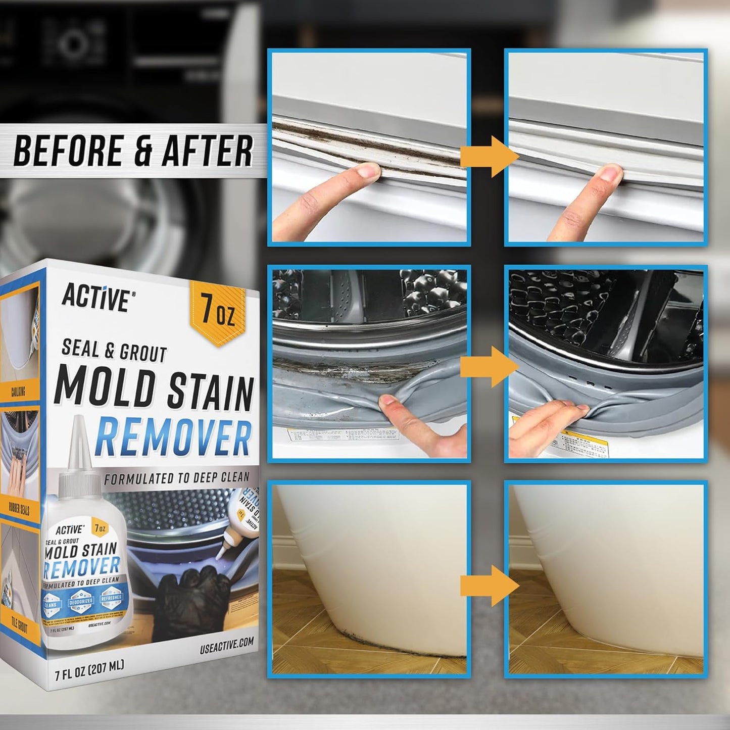ACTIVE Mold Stain Remover Gel Cleaner Heavy Duty Stain Cleaner for Front Loader Washing Machine Seal, Bathroom Grout
