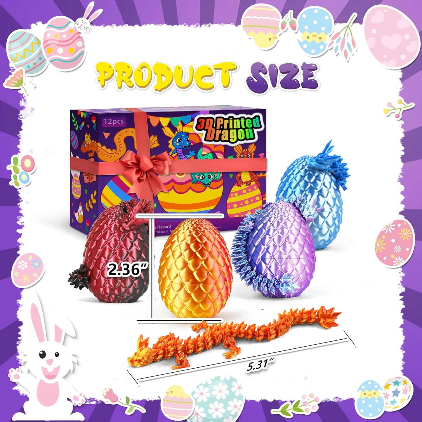 Impossmaker 12pcs 3D Printed Dragon Eggs, Cool Articulated Crystal Dragon Toys for Boys Kids Teen, Surprise Dinosaur Eggs for Party