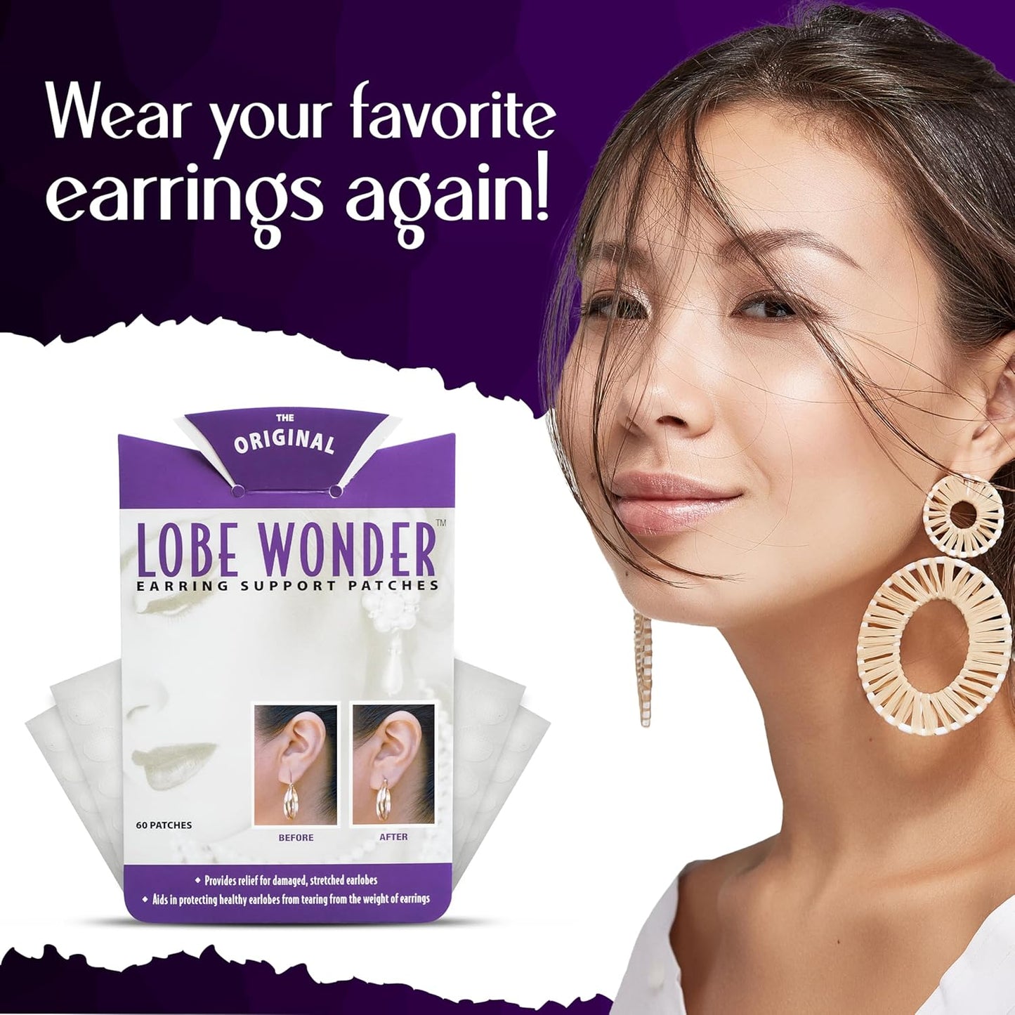 Lobe Wonder - The ORIGINAL Ear Lobe Support Patch for Pierced Ears - Eliminates the Look of Torn or Stretched Piercings - Protects Healthy Ear Lobes