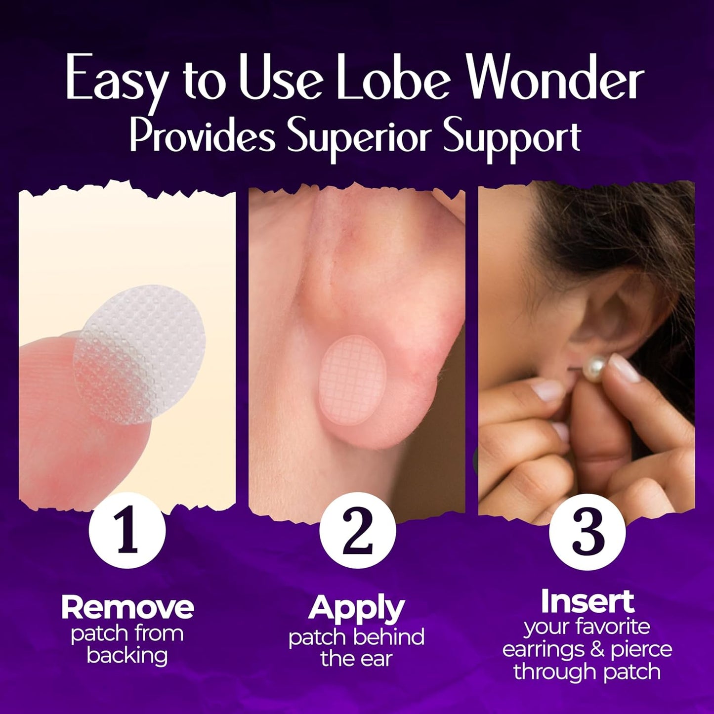 Lobe Wonder - The ORIGINAL Ear Lobe Support Patch for Pierced Ears - Eliminates the Look of Torn or Stretched Piercings - Protects Healthy Ear Lobes