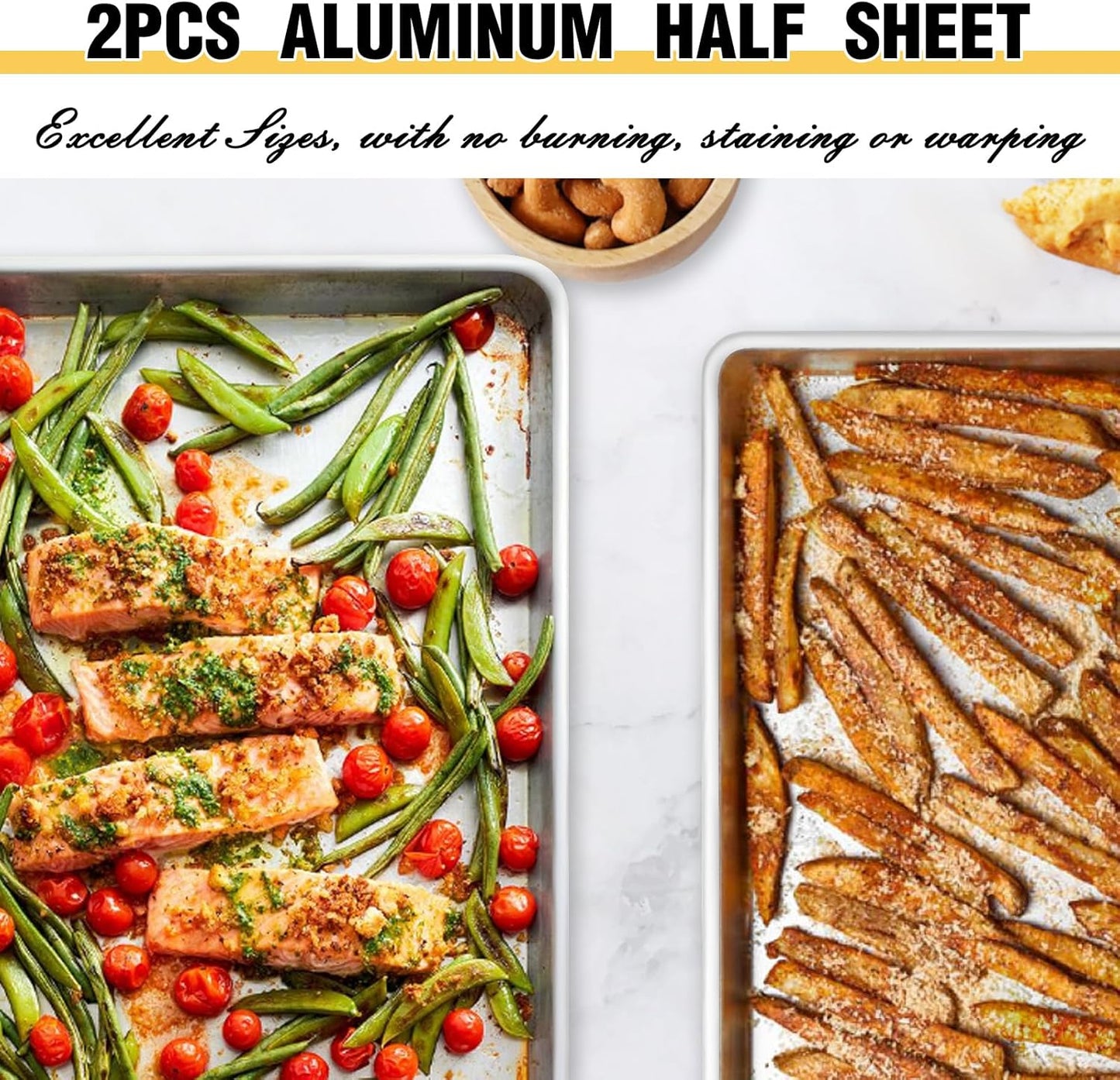 Commercial Quality Baking Sheet Pan Set, Natural Aluminum Cookie Sheet, Umite Chef Warp Resistant Baker's Half Sheet