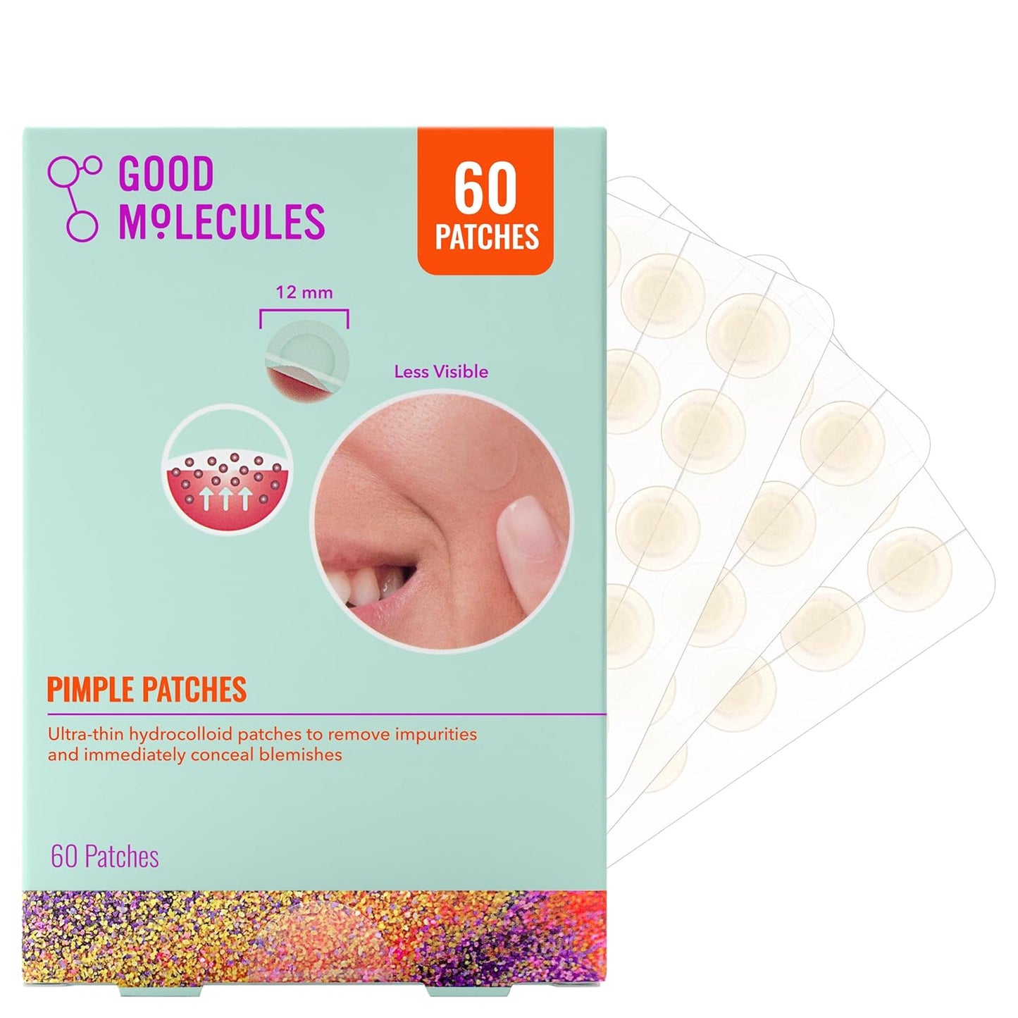 Good Molecules Pimple Patches for Face, 60 Pack Ultra-Thin Hydrocolloid Acne & Zit Patches, Invisible Under