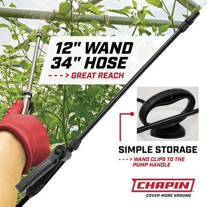 Chapin 20004 Pump Sprayer, 1-Gallon SureSpray Translucent Tank with an Easy Fill Funnel-Top Opening, Adjustable Cone Nozzle & 34" Long Reach