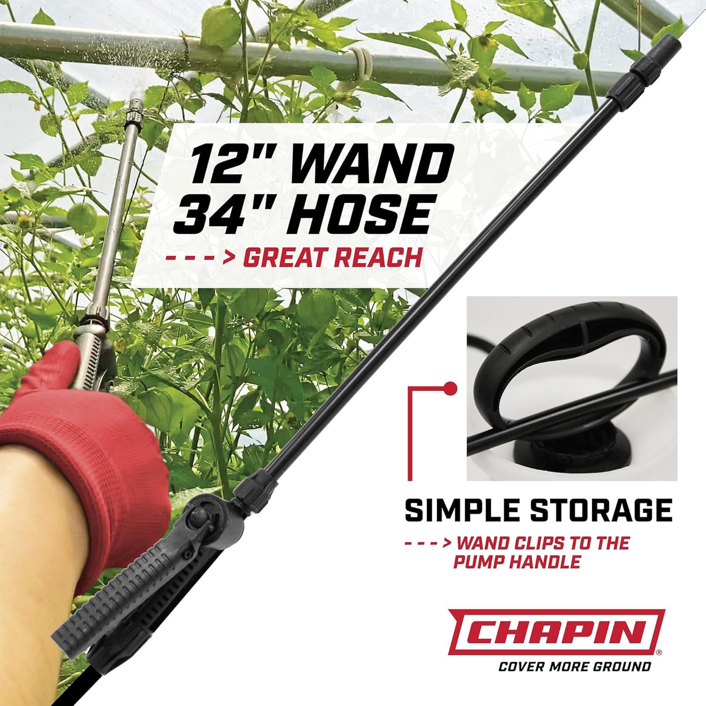 Chapin 20004 Pump Sprayer, 1-Gallon SureSpray Translucent Tank with an Easy Fill Funnel-Top Opening, Adjustable Cone Nozzle & 34" Long Reach