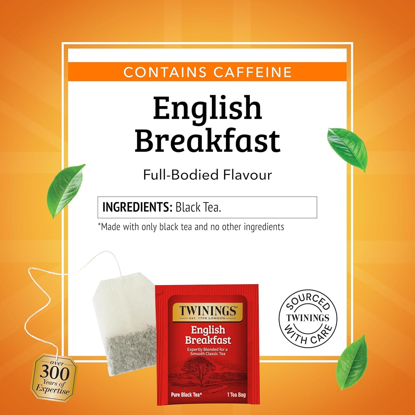 Twinings English Breakfast Black Tea Individually Wrapped Bags, 100 Count, Smooth, Flavourful, and Robust, Caffeinated, Enjoy Hot or Iced, 100 Teabags