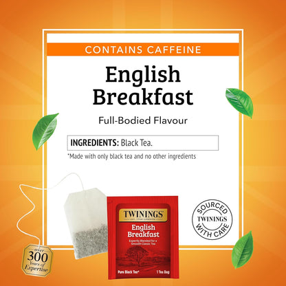 Twinings English Breakfast Black Tea Individually Wrapped Bags, 100 Count, Smooth, Flavourful, and Robust, Caffeinated, Enjoy Hot or Iced, 100 Teabags