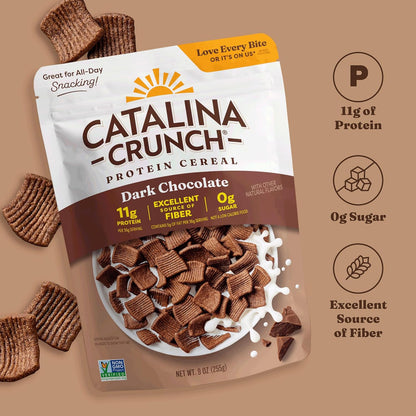 Catalina Crunch Protein Cereal - Sugar Free Breakfast Cereal with 11g of Protein - Gluten Free - Dark Chocolate - 9 oz. Bag (Packaging May Vary)