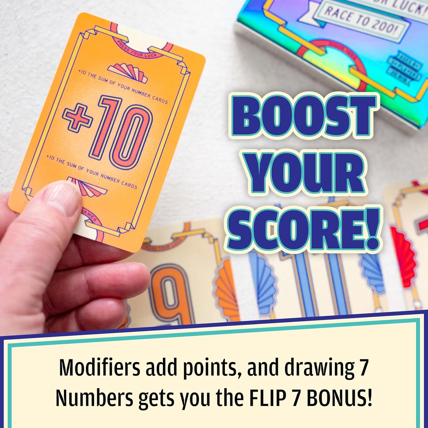 USAOPOLY Flip 7, The Ultimate Blend of Press Your Luck & Strategy, Fast-Paced Addictive Card Game,Quick to Learn & Easy to