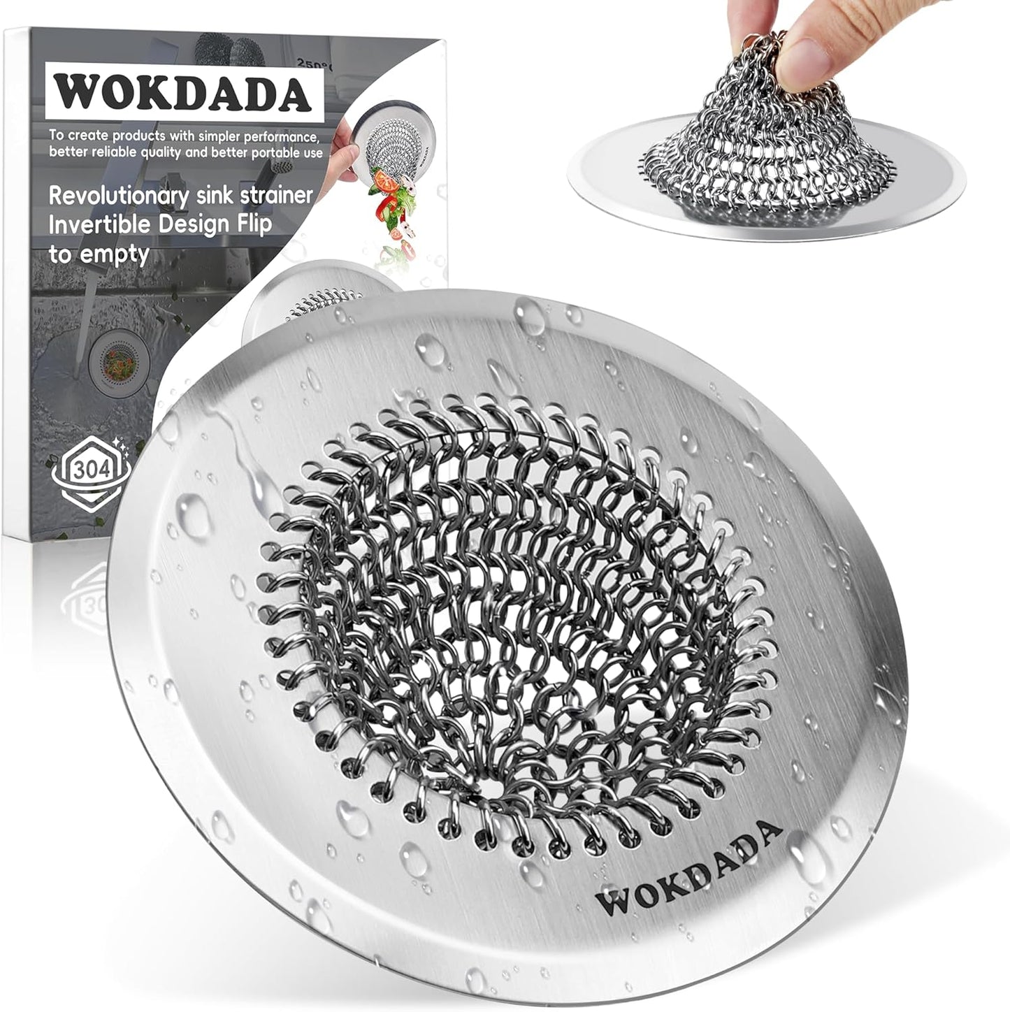 Revolutionary Kitchen Sink Drain Strainer/Patented Reversible Chain Mesh, Effortless Cleaning & Debris Catcher, Large Capacity, No