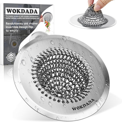 Revolutionary Kitchen Sink Drain Strainer/Patented Reversible Chain Mesh, Effortless Cleaning & Debris Catcher, Large Capacity, No