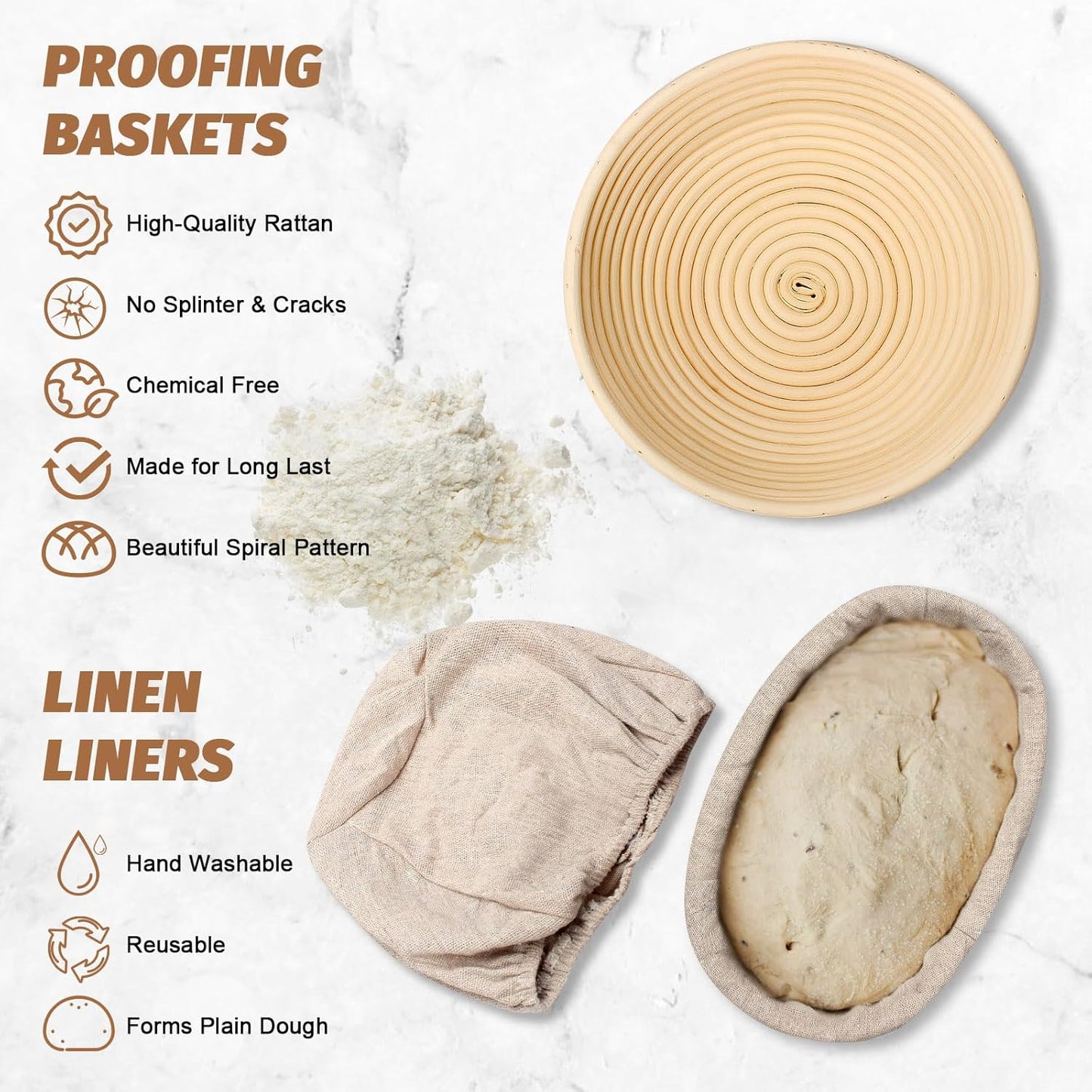 Sourdough Proofing Basket Gift Set, 9" Round and 10" Oval Banneton Bread Baking Supplies, Sourdough Baskets with Bread Lame, Danish