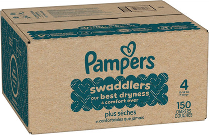 Pampers Swaddlers Diapers, Size 4 (15-34 lbs), 150 Count, Absorbent, Keeps Baby Dry and