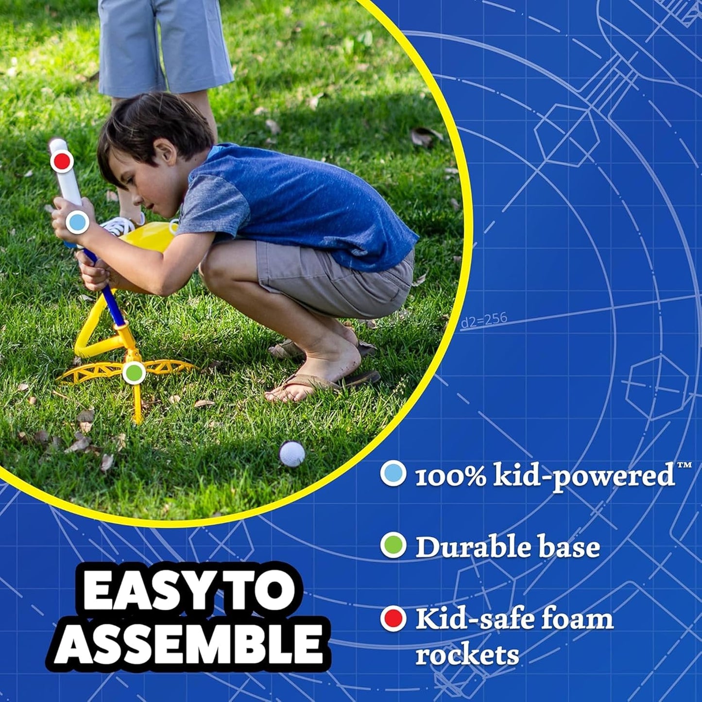 Stomp Rocket Jr Glow Rocket Launcher for Kids - 4 Glow-in-The-Dark Rockets - Outdoor Fun Toy Gift for Boys & Girls - STEM Soft Foam Blaster Set Soars