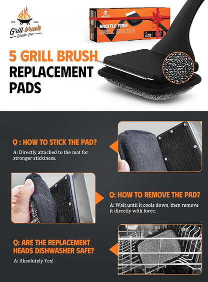 MEKER Grill Brush Bristle Free, Grill Cleaner Brush with 5 BBQ Replacement Head for Cast Iron, Stainless Steel