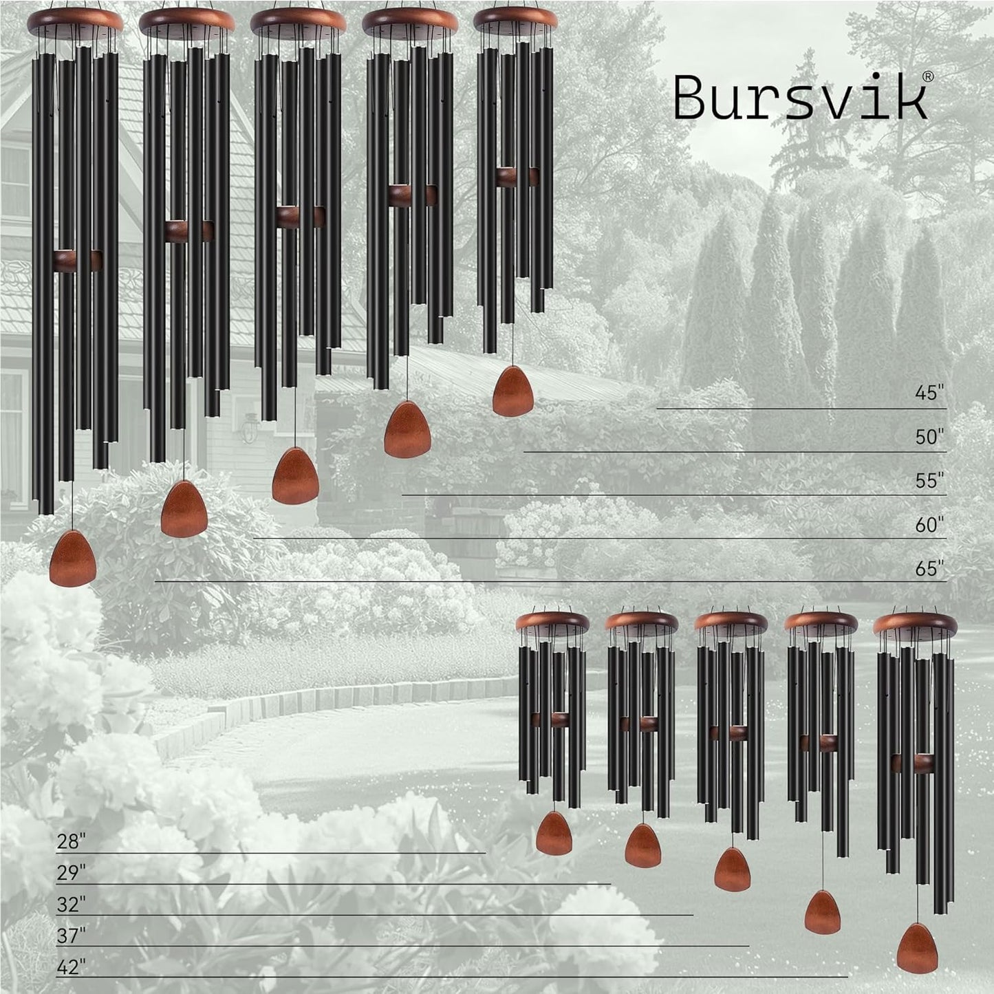 Bursvik Large Aluminium Wind Chimes 37" to Create a Zen Atmosphere Suitable for Outdoor