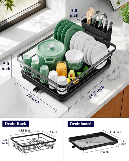 Kitsure Dish Drying Rack for Kitchen Counter, Stainless Steel Sink Organization and Storage Essentials with Cutlery Holder, Home and Appartment