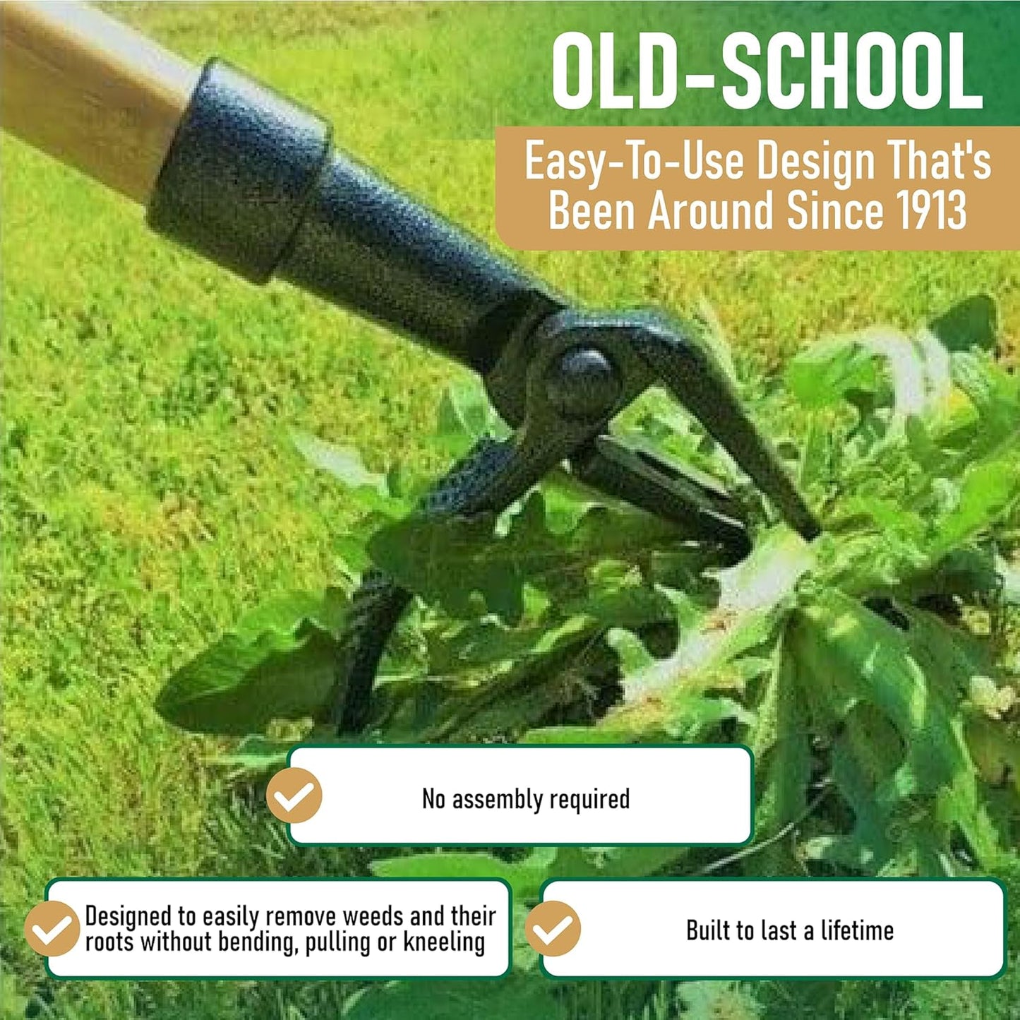 Grampa's Weeder - The Original Stand Up Weed Puller Tool with Long Handle - Made with Real Bamboo & 4-Claw Steel Head Design - Easily Remove Weeds