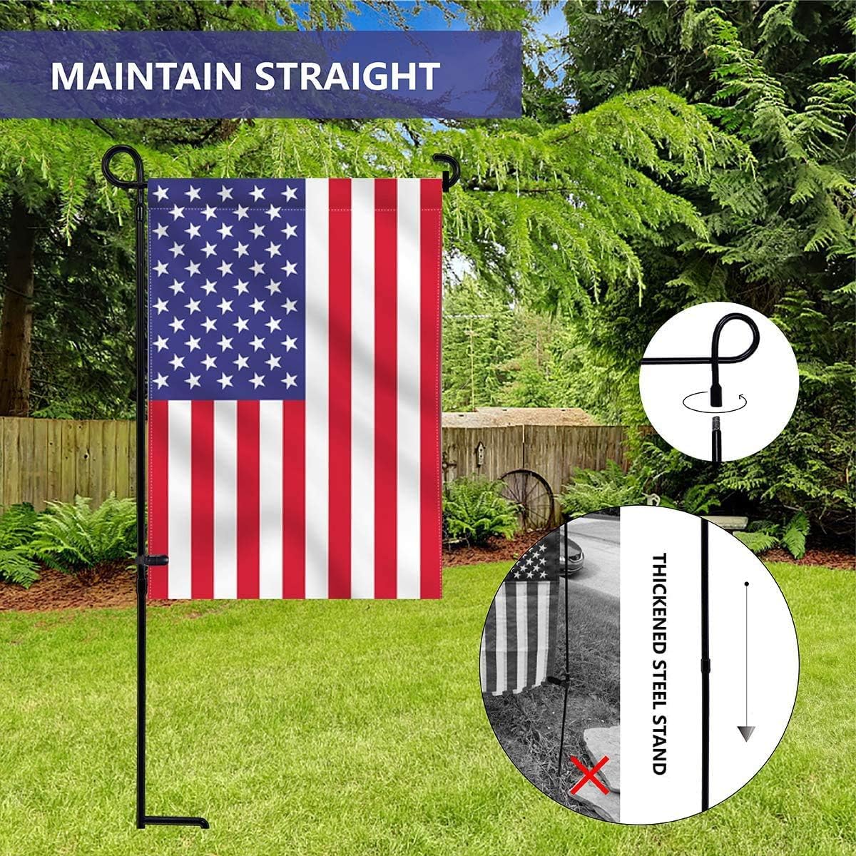 YEAHOME Garden Flag Holder Stand, Premium Yard Flag Holder Weather-Proof Metal Powder-Coated Flagpole with Clip and Stopper for Christmas Garden