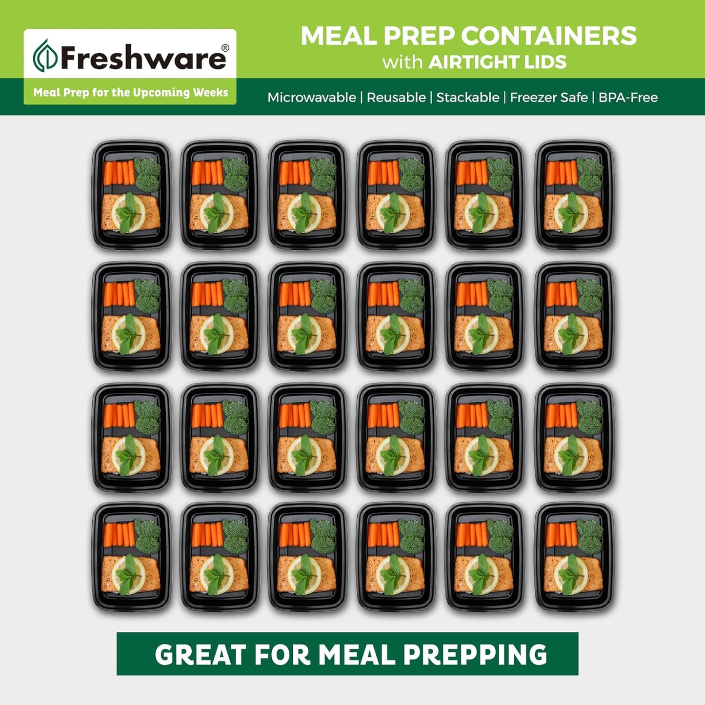 Freshware Meal Prep Containers [50 Pack] 1 Compartment Food Storage Containers with Lids, Bento Box, BPA Free