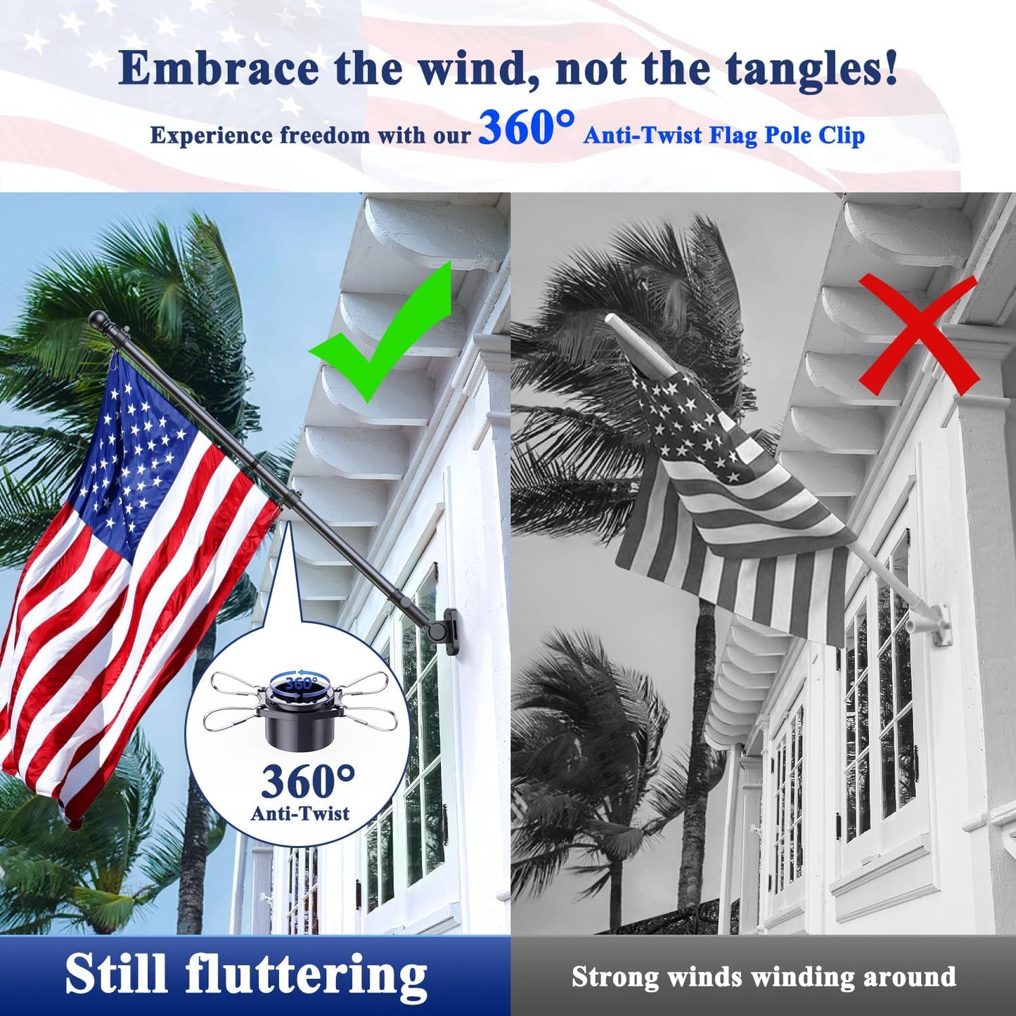 PHITRIC Flag Pole Kit, Tangle Free Spinning Stainless Steel Rustproof Flagpole for 3x5 Sports Fan Outdoor Flags for Outside House (Black