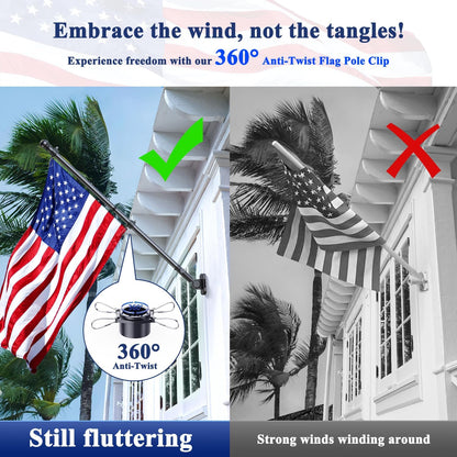PHITRIC Flag Pole Kit, Tangle Free Spinning Stainless Steel Rustproof Flagpole for 3x5 Sports Fan Outdoor Flags for Outside House (Black