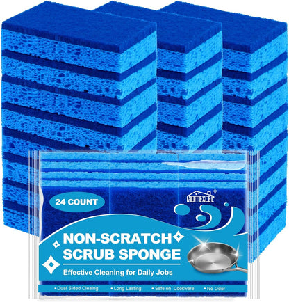 HOMEXCEL Sponges Kitchen 24pcs, Non-Scratch Scrub Dish Sponge Safe on Non-Stick Cookware, Dual Sided Cleaning Sponges for Kitchen