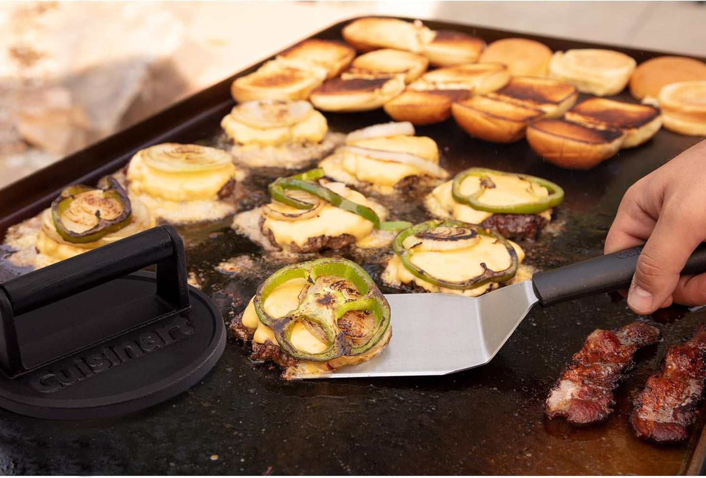 Cuisinart 6.5" Cast Iron Smashed Burger Press, Round Flat Edge Grill Press for Crispy Smash Burgers, Burger Tool for Grill and Griddle