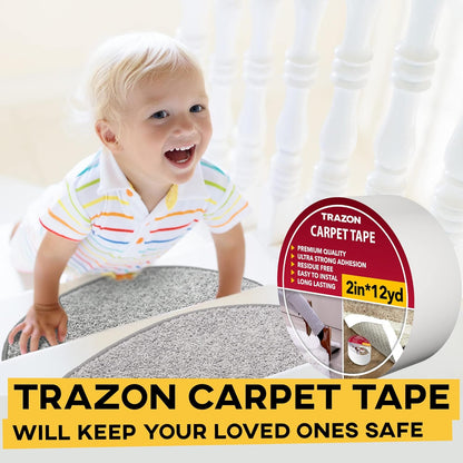 Carpet Tape Double Sided - Rug Tape Grippers for Hardwood Floors and Area Rugs - Carpet Binding Tape Strong Adhesive and