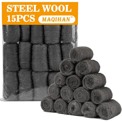 MAQIHAN Steel Wool Pads 0000 15PCS - Steel Wool 0000 Roll Glass Wood Fabric Metal Extra Fine Polishing Chrome Glass Polishing Pads Wool Steelwool