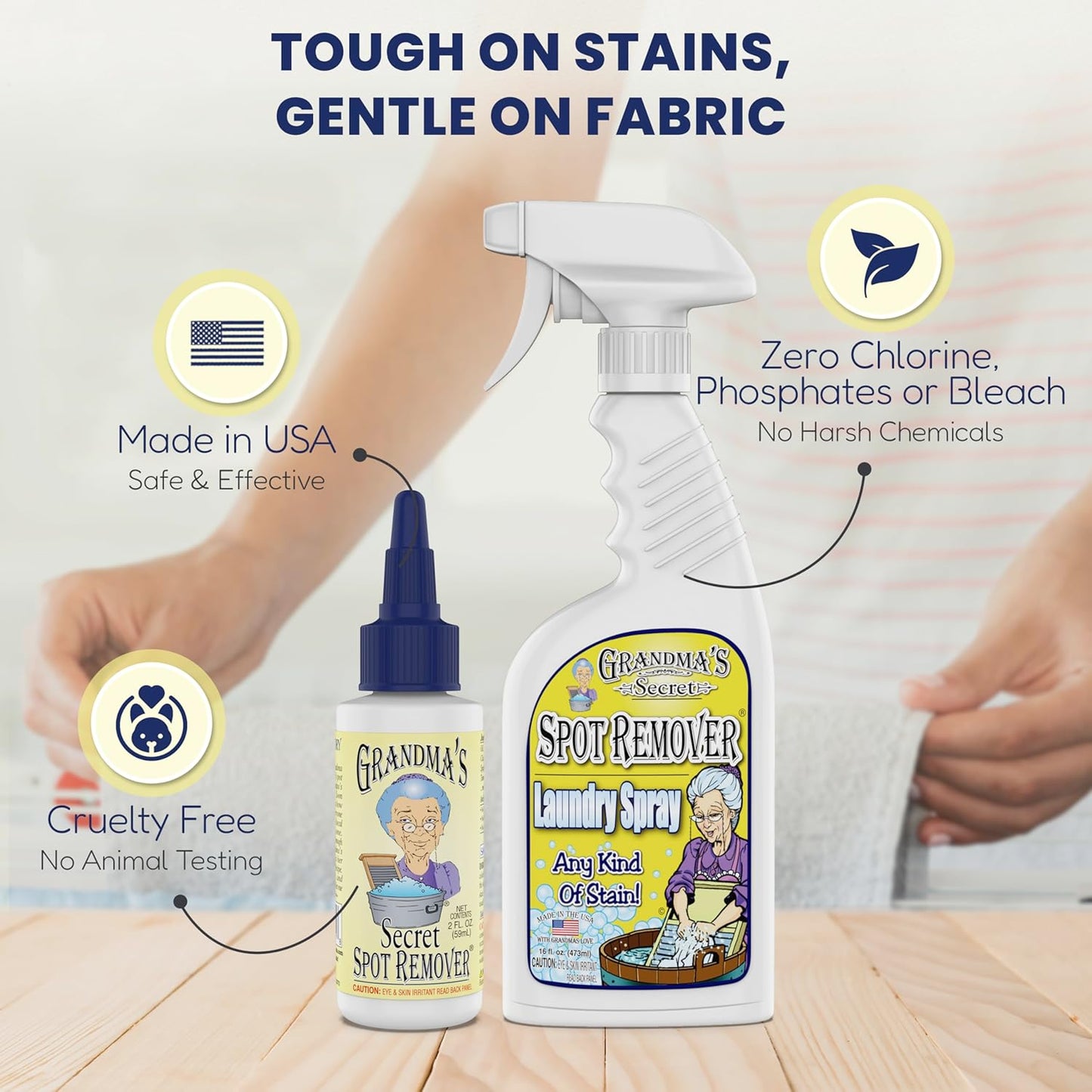 Grandma's Secret Spot Remover Laundry Spray - Chlorine, Bleach and Toxin-Free for Clothes - Fabric Stain Remover Removes Oil