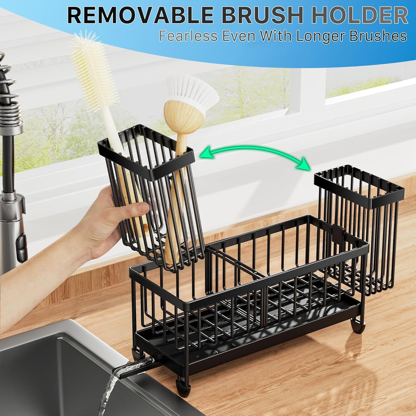 Cisily Sponge Holder for Kitchen Sink, Sink Caddy Organizer with High Brush Holder, Kitchen Countertop Organizers and Storage