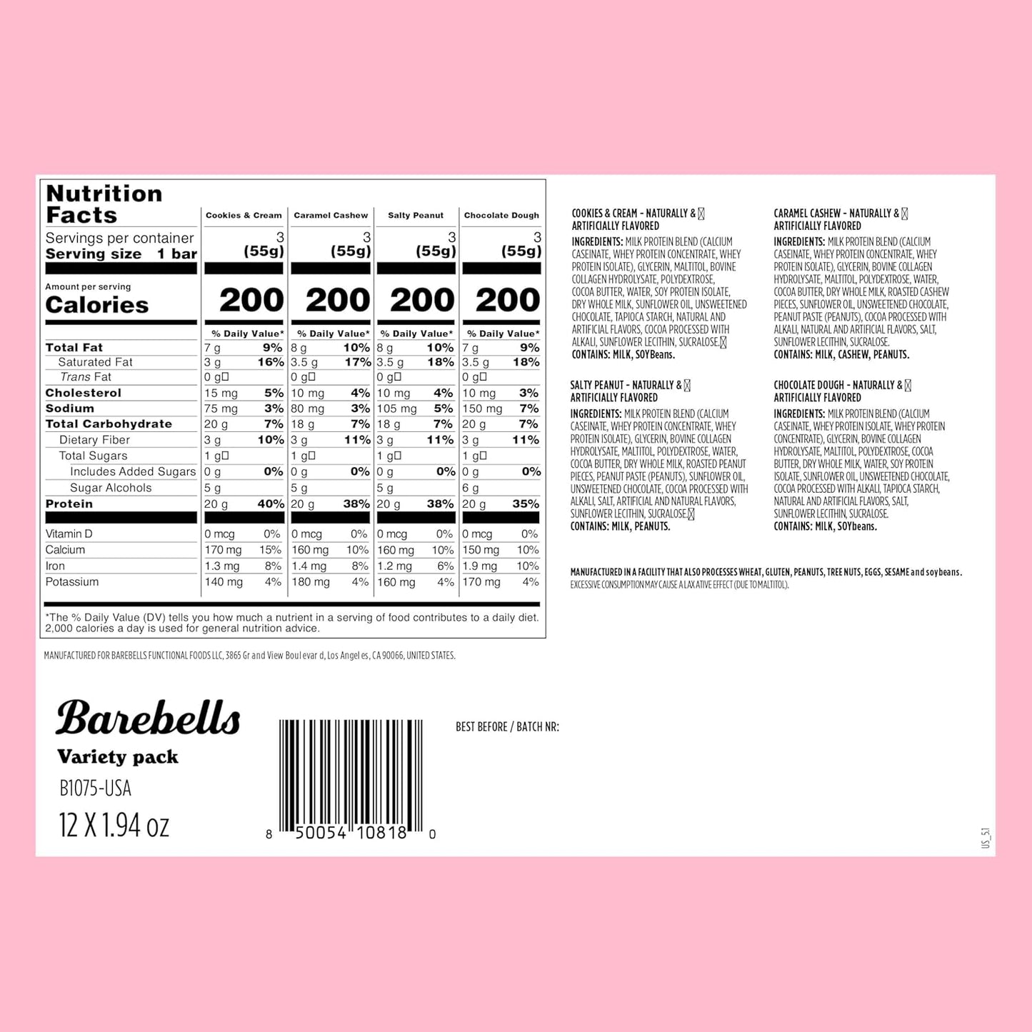 Barebells Protein Bars Variety Pack - 12