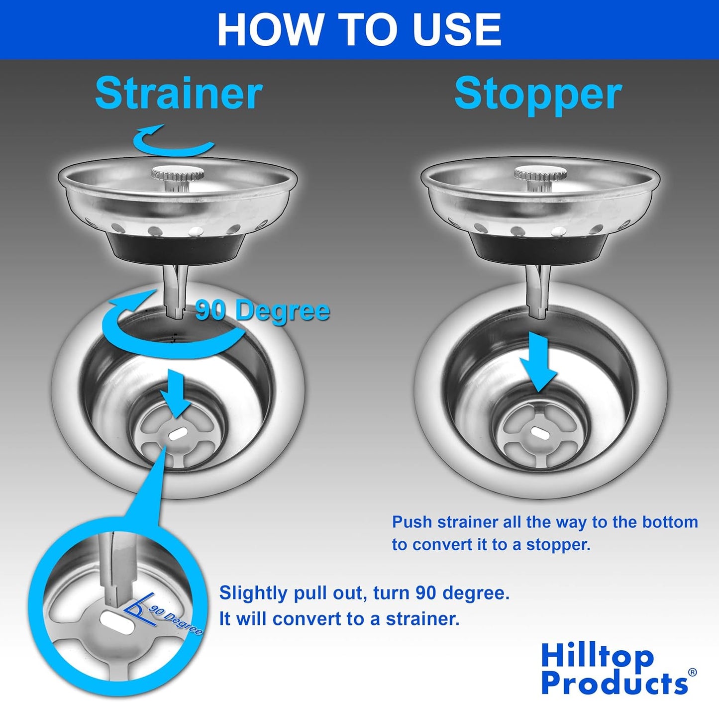 2 Pack - Kitchen Sink Strainer and Stopper Combo Basket Replacement for Standard 3-1/2 inch Drain, Stainless Steel Basket with Plastic