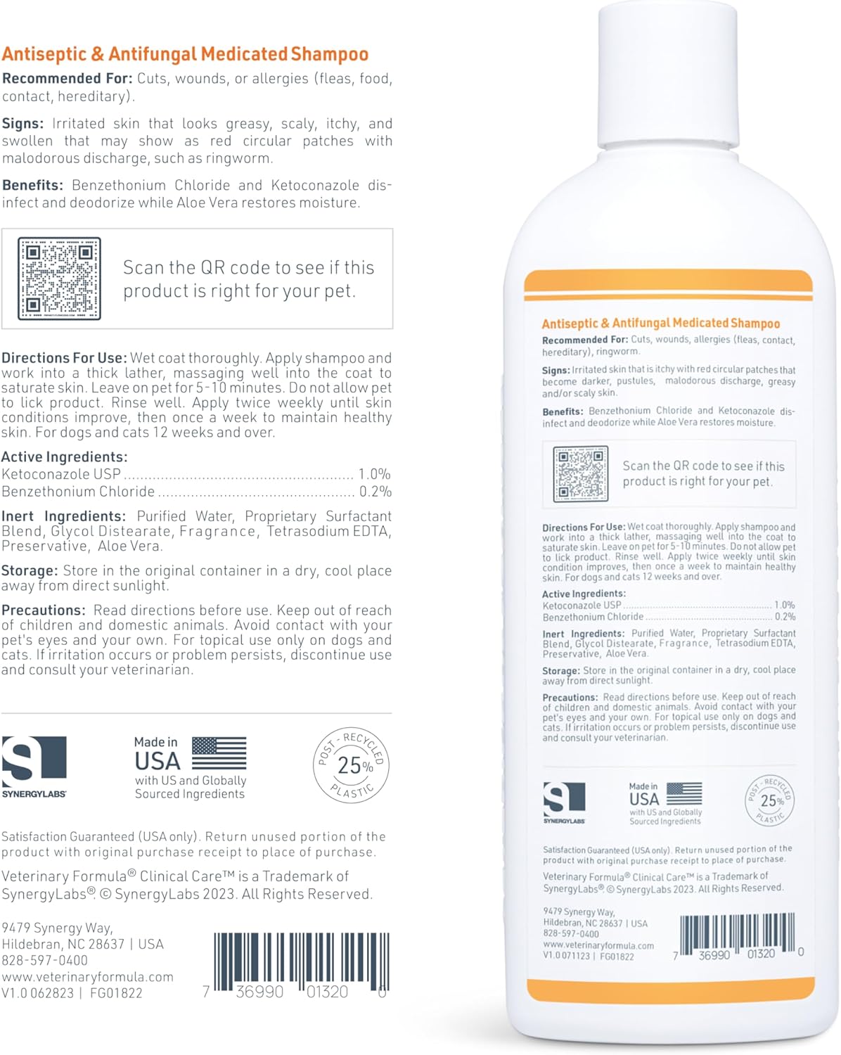 Veterinary Formula Clinical Care Antiseptic and Antifungal Medicated Shampoo for Dogs & Cats, 16 Fl Oz Helps Alleviate Scaly