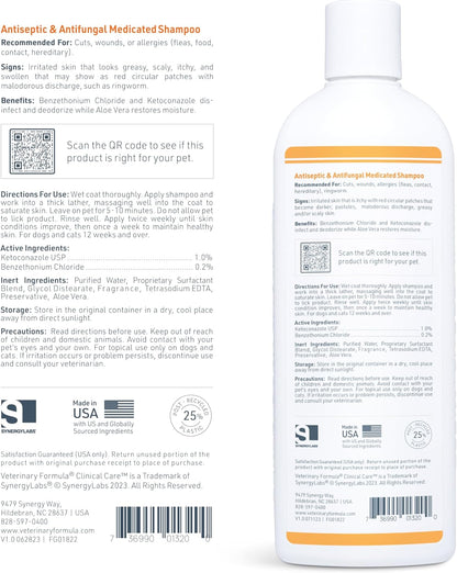 Veterinary Formula Clinical Care Antiseptic and Antifungal Medicated Shampoo for Dogs & Cats, 16 Fl Oz Helps Alleviate Scaly