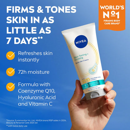 NIVEA Skin Firming & Toning Body Gel Cream with Q10, Hyaluronic Acid and Vitamin C, Clinically Tested Skin Firming & Toning Cream, 72-Hour