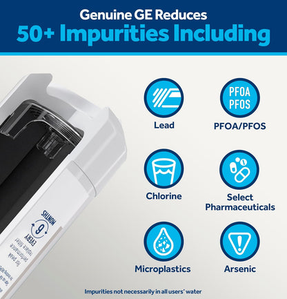 GE XWFE Refrigerator Water Filter, Genuine Replacement Filter, Certified to Reduce Lead, Sulfur, and 50+ Other