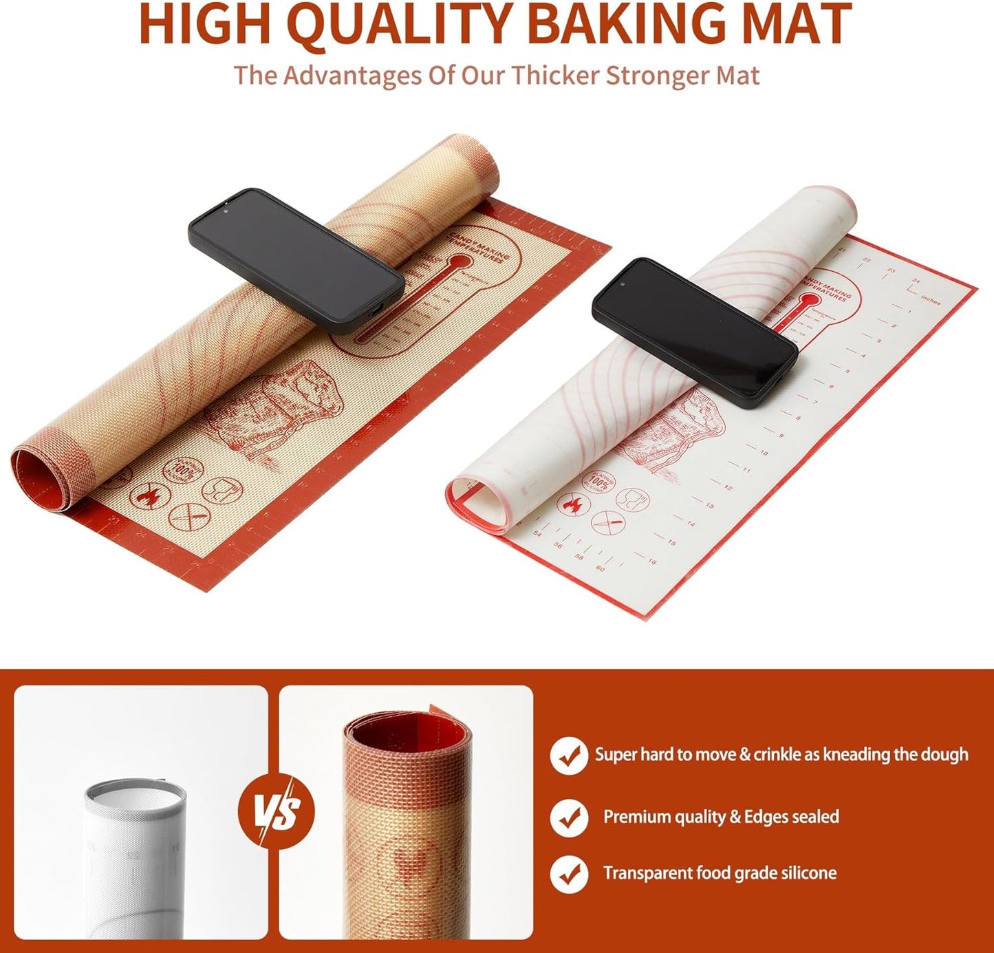 Silicone Baking Pastry Dough Mat - 28x20Inch Extra Large Cookie Bread Rolling Mats Sheet, Nonstick Kitchen Counter Kneading