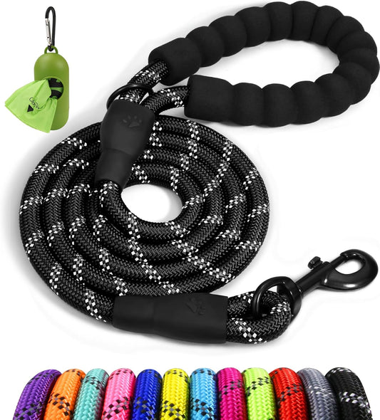 Taglory Rope Dog Leash 6 FT with Comfortable Padded Handle, Highly Reflective Threads Leash and Anti-Tangle Clip for Walking Medium Large