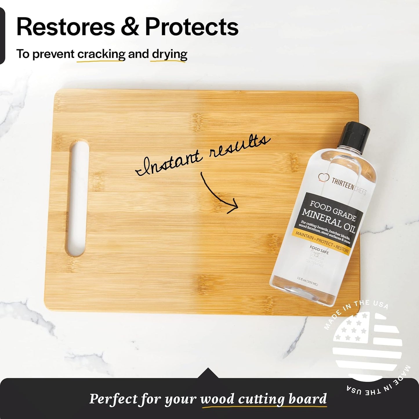 Thirteen Chefs Mineral Oil - 8 oz Food Grade Conditioner for Wood Cutting Board, Countertop & Butcher