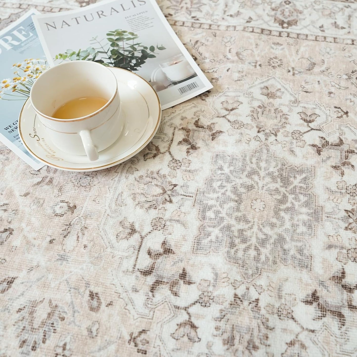 2x6 Hallway Washable Runner Rug : Vintage Soft Kitchen Laundry Runner with Non Slip Backing Farmhouse Entryway Living Room Floor Mat Stain Resistant