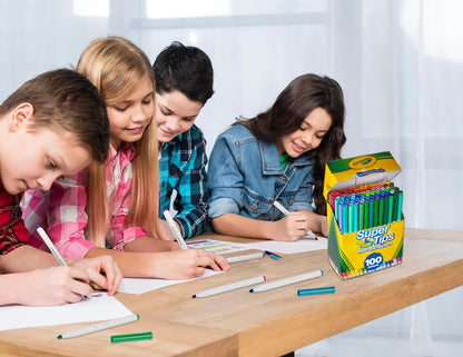 Crayola Super Tips Marker Set (100ct), Fine Point Washable Markers, Drawing Markers for Kids & Adults, Create Thick & Thin Lines, Art